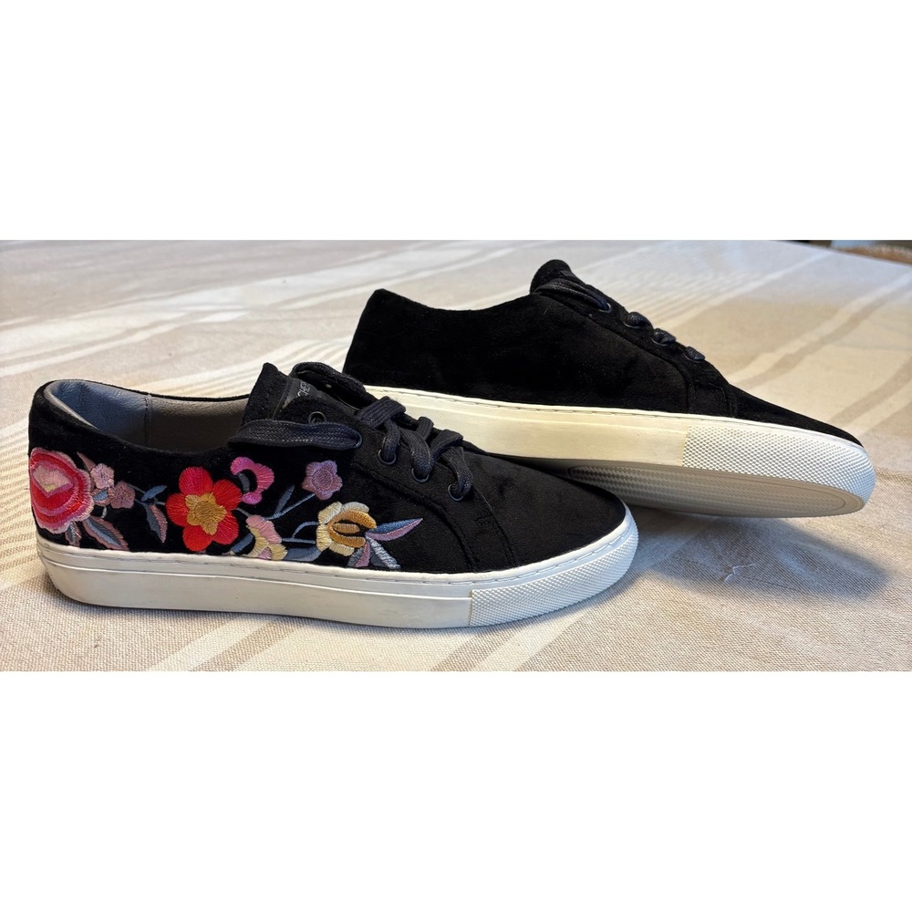 Skechers Goldie Diamond Darling Black Floral Embroidered Sneakers 49939 W 6.5